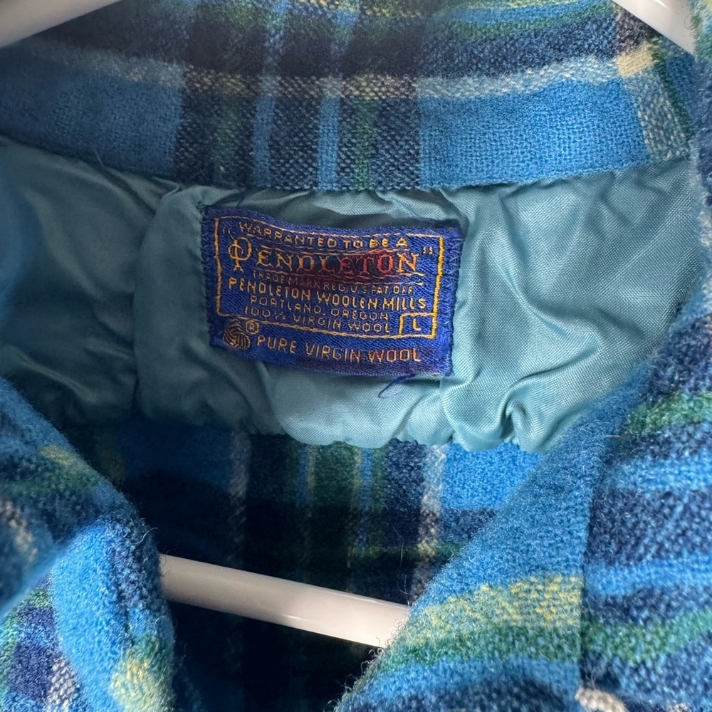 Pendleton Blue and Green Plaid Wool Shirt - Picture 2 of 3